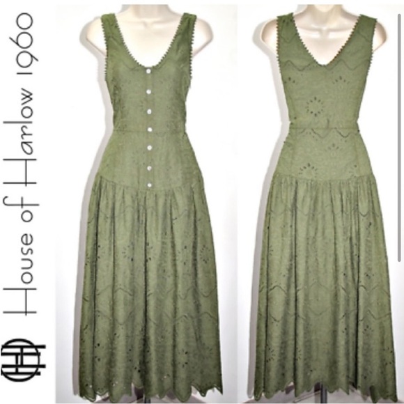 House of Harlow 1960 Olive Eyelet Midi Dress - Picture 3 of 3